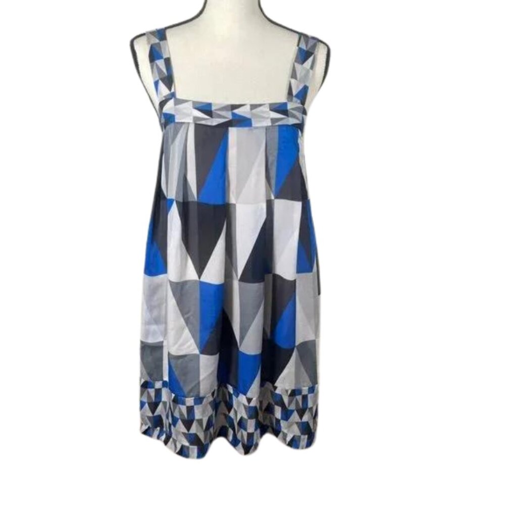 Theory Blue/Grey/White/Black Square Neck Pleated Sleeveless Tank Dress 6